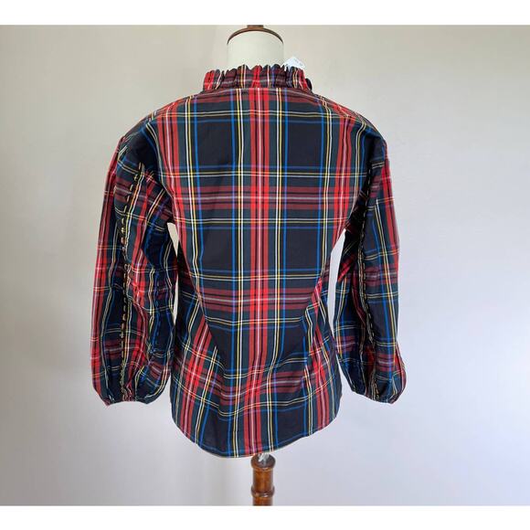 J. Crew Scalloped tie-neck top in Stewart Tartan - Picture 3 of 4
